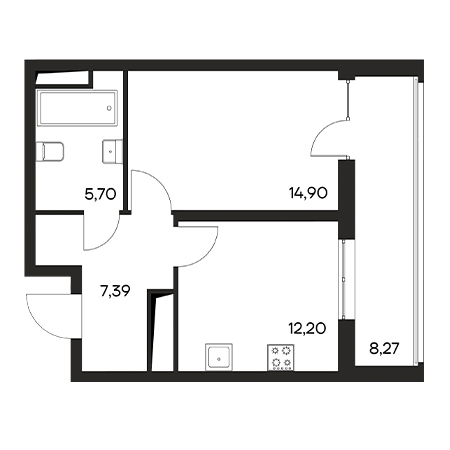 1 комнатная 48.46м²