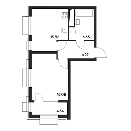 1 комнатная 47.11м²