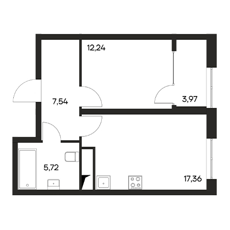 1 комнатная 46.83м²