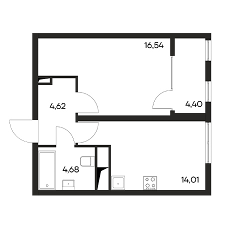 1 комнатная 44.25м²