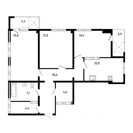 3 комнатная 102.5м²