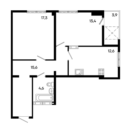 2 комнатная 67.4м²