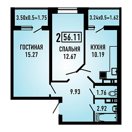 2 комнатная 56.11м²