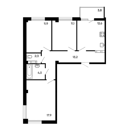 3 комнатная 76.8м²