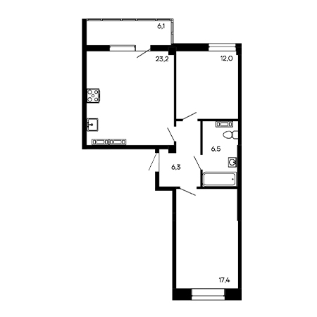 2 комнатная 71.5м²