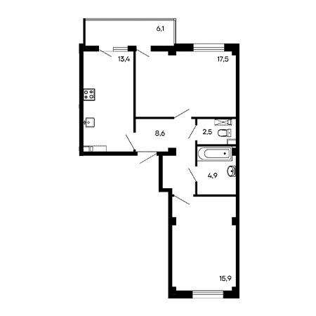 2 комнатная 68.9м²