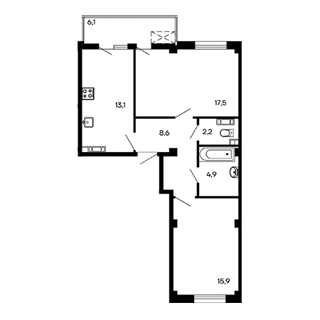 2 комнатная 68.3м²