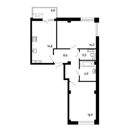 2 комнатная 66.1м²