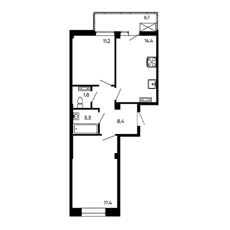 2 комнатная 62.9м²