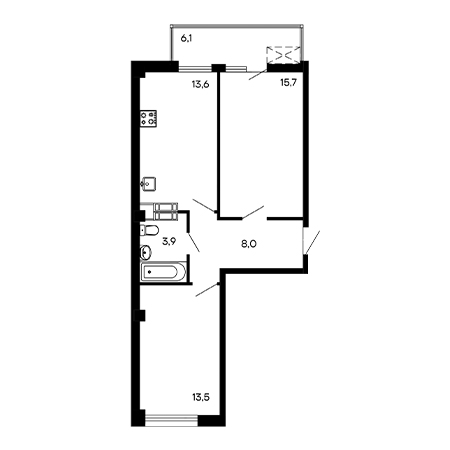 2 комнатная 60.8м²