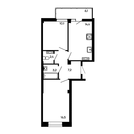 2 комнатная 59.9м²