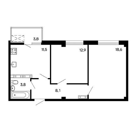 2 комнатная 58.7м²