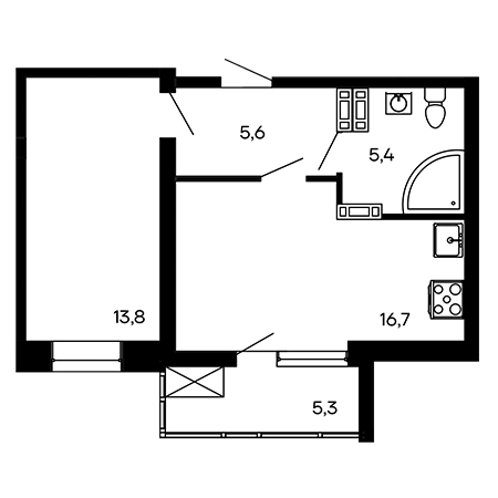 1 комнатная 46.8м²