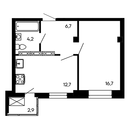 1 комнатная 43.2м²