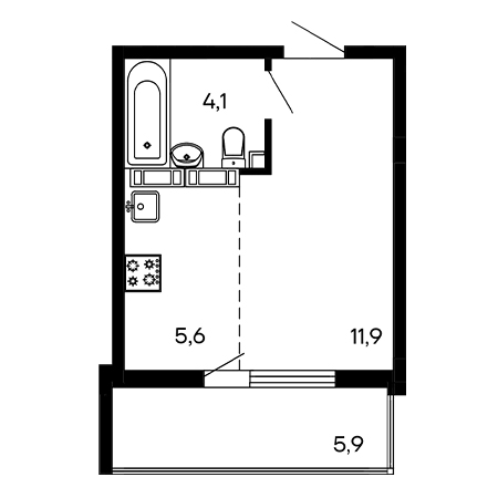 Студия 27.5м²