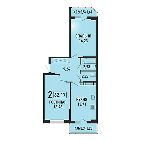 2 комнатная 62.17м²