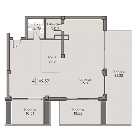 4 комнатная 149.57м²