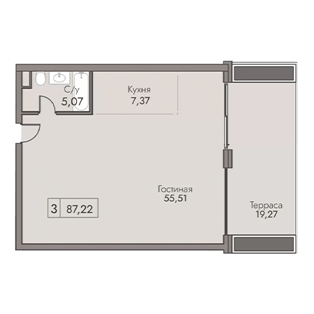 3 комнатная 87.22м²