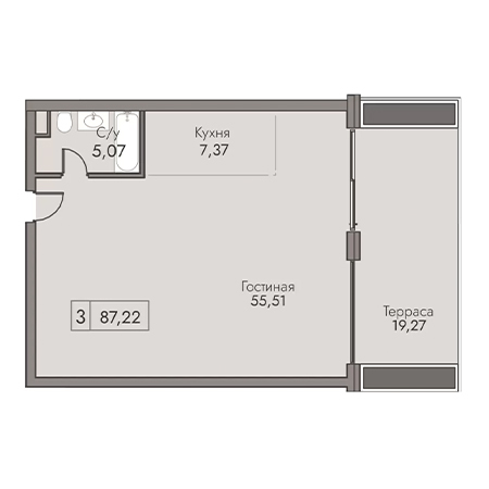 3 комнатная 87.22м²