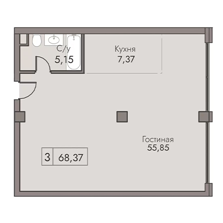 3 комнатная 68.37м²