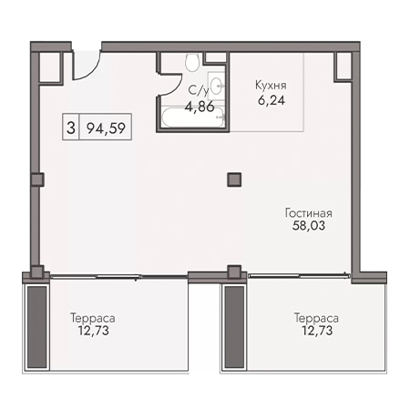 3 комнатная 94.59м²