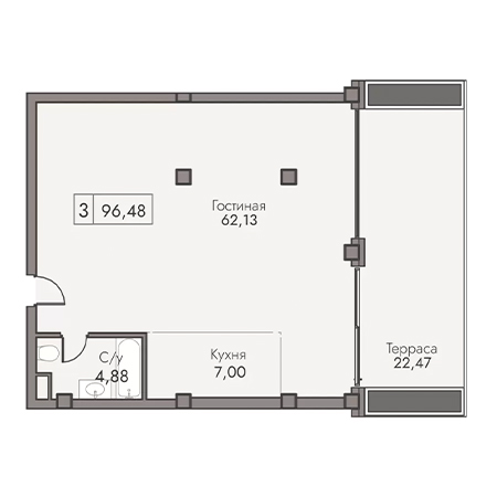 3 комнатная 96.48м²