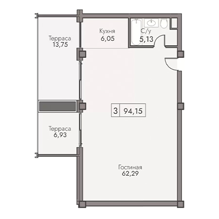 3 комнатная 94.15м²