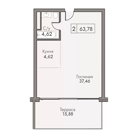 2 комнатная 63.78м²