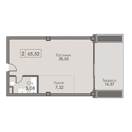 2 комнатная 65.52м²