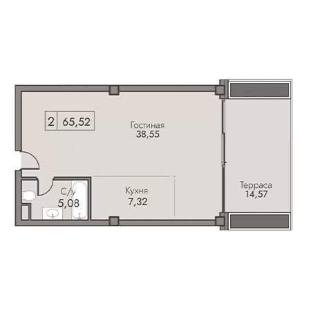 2 комнатная 65.52м²