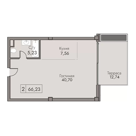 2 комнатная 66.23м²