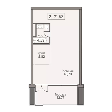 2 комнатная 71.82м²