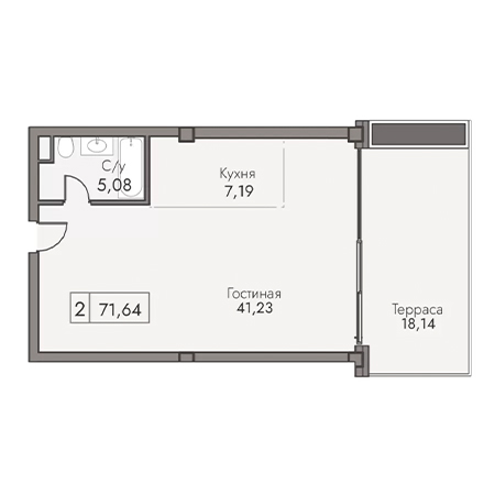 2 комнатная 71.64м²