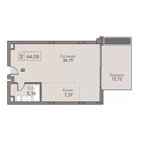 2 комнатная 64.05м²