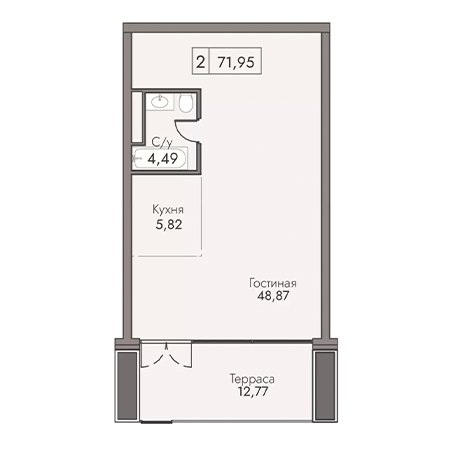 2 комнатная 71.95м²