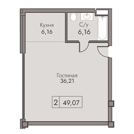 2 комнатная 49.07м²