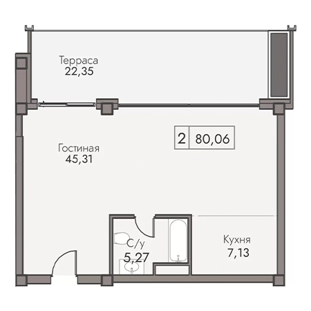 2 комнатная 80.06м²