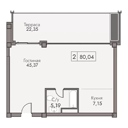 2 комнатная 80.04м²