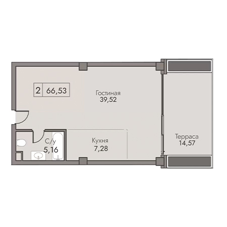 2 комнатная 66.53м²