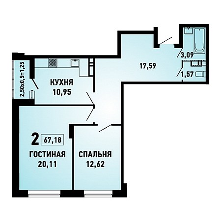 2 комнатная 67.18м²