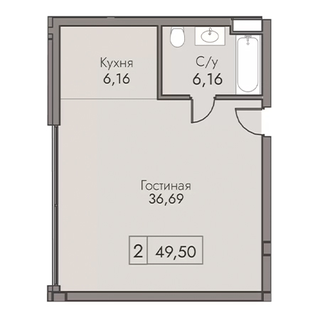 2 комнатная 49.5м²