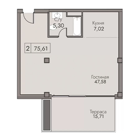 2 комнатная 75.61м²