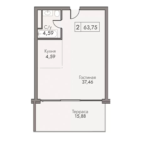 2 комнатная 63.75м²