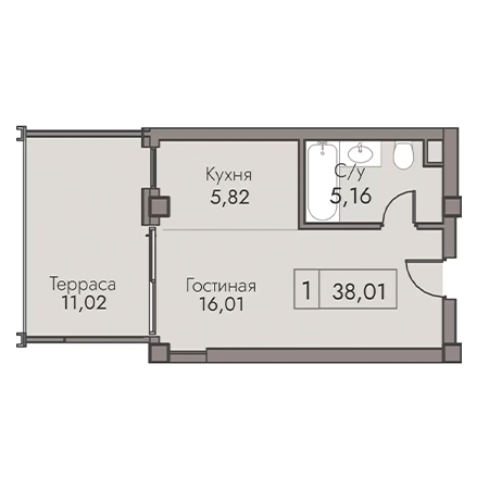 1 комнатная 38.01м²