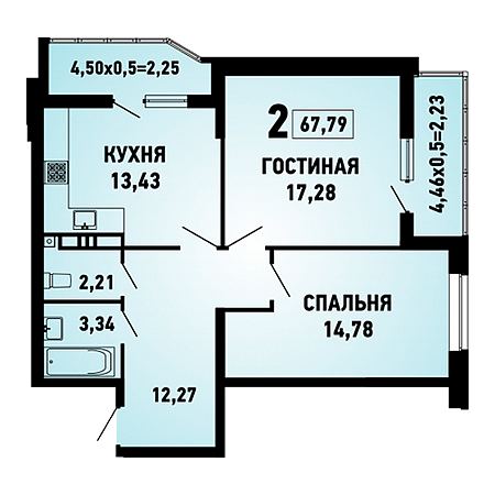 2 комнатная 67.79м²