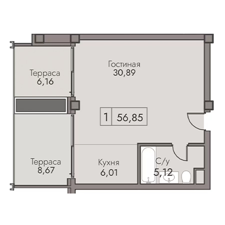 1 комнатная 56.85м²