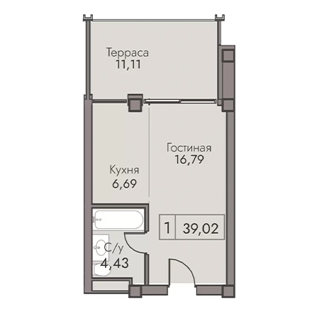 1 комнатная 39.02м²