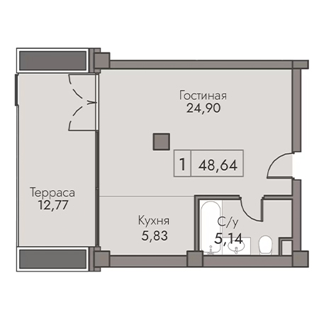 1 комнатная 48.64м²