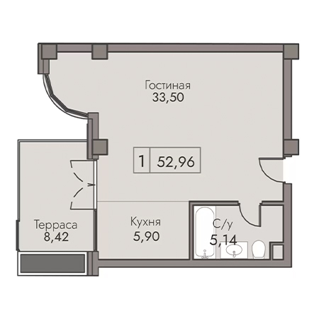 1 комнатная 52.96м²