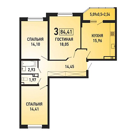 3 комнатная 84.41м²